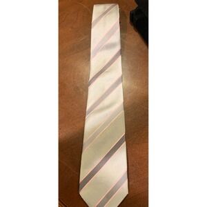 Imani‎ Uomo Silk Tie Silver Grey Pink Striped 62 inch Good Condition